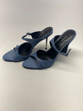 Nine West Womens Reida Denim Mule High Heel Sandals Sz 12 M
